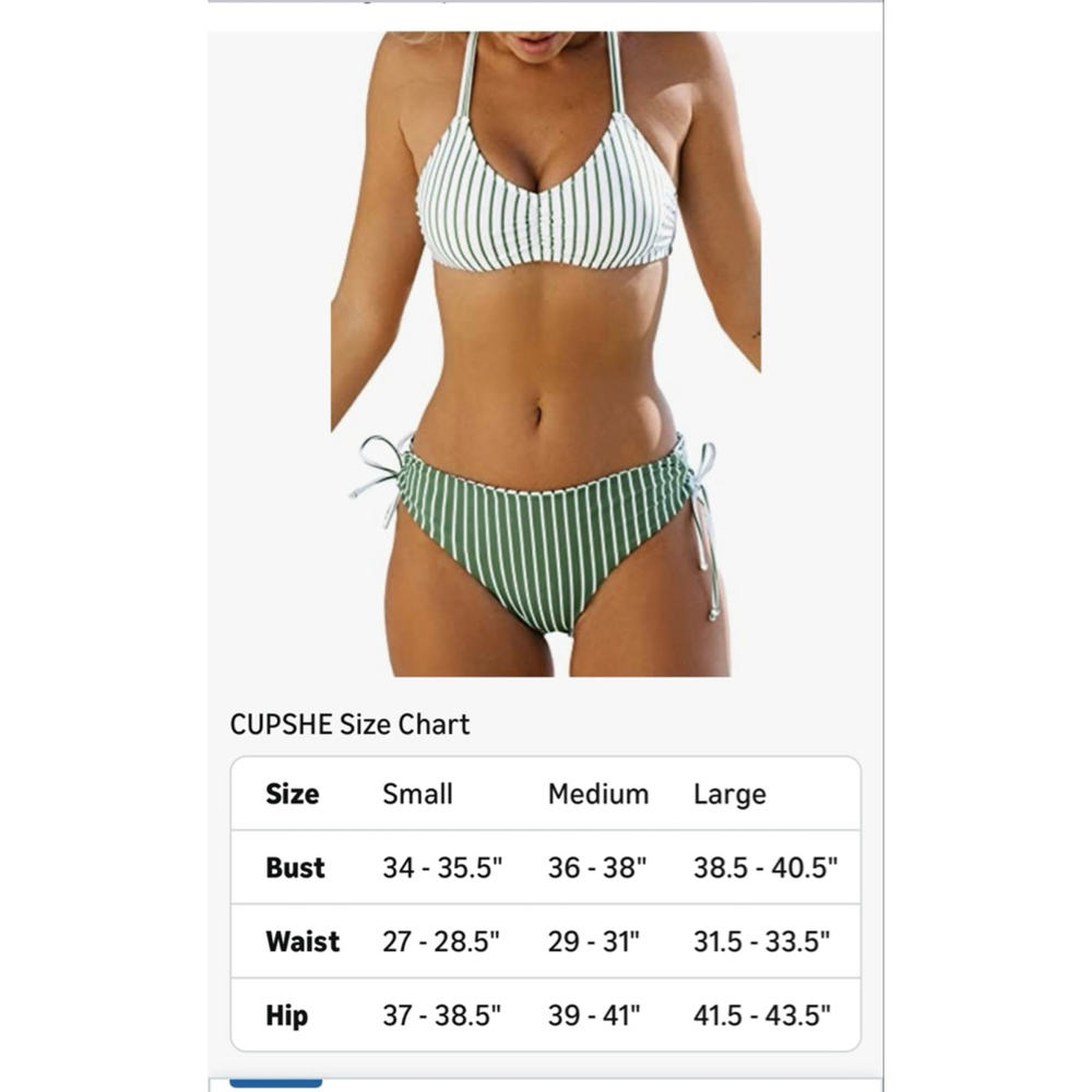 Women's CUPSHE Green White Striped Bikini Set S
